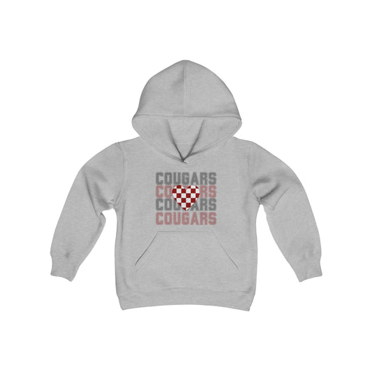 Cougars Heart Youth Heavy Blend Hooded Sweatshirt